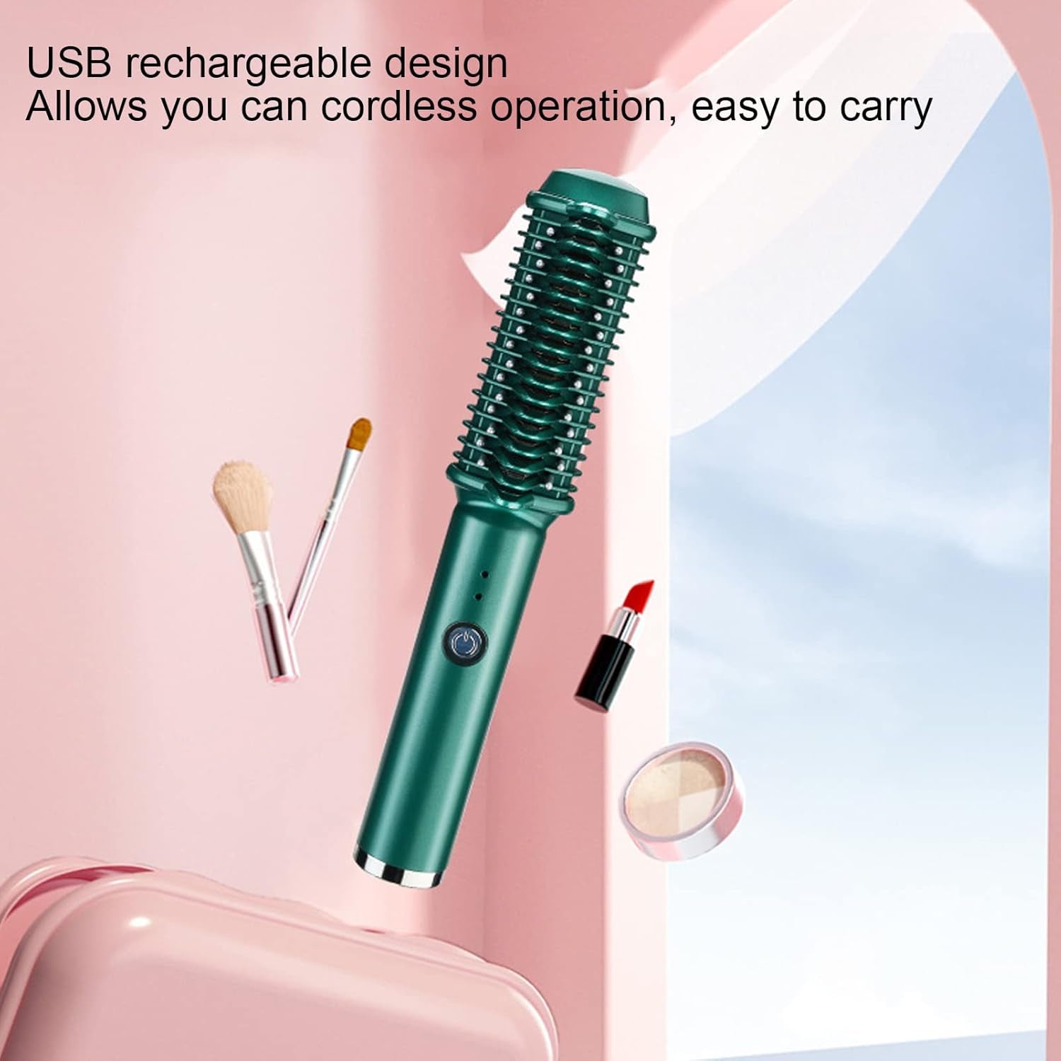 Hair Straighteners Brush for Women, Cordless Hair Straightening Comb Hair Curling Brush USB Rechargeable Fast Heating Professional Hair Tools for Styling Hair Salon