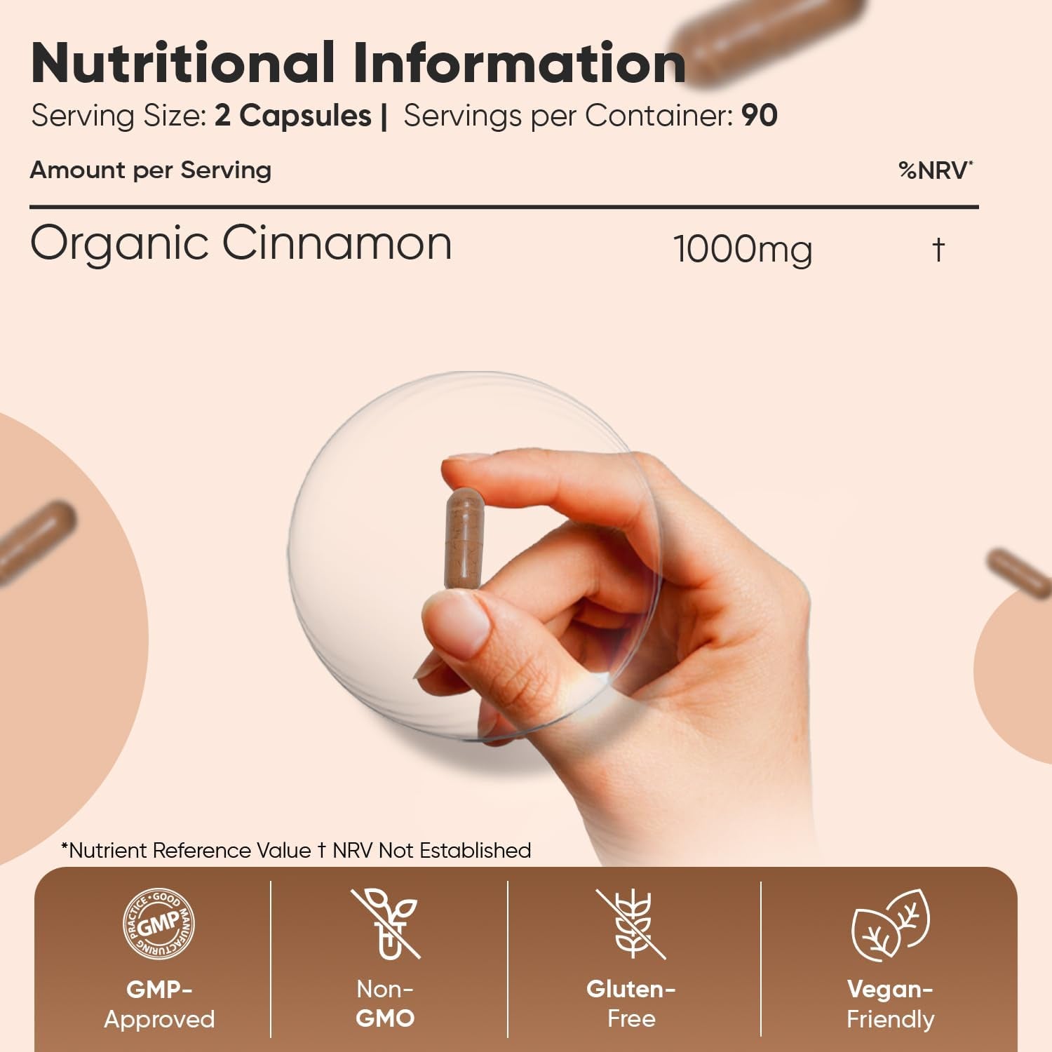 Organic Cinnamon Capsules 1000Mg - 180 Capsules - 3 Months Supply - Soil Association Certified Cinnamon Supplement - Source of Polyphenols - Non-Gmo, Vegan-Friendly, Gmp-Approved & Gluten-Free