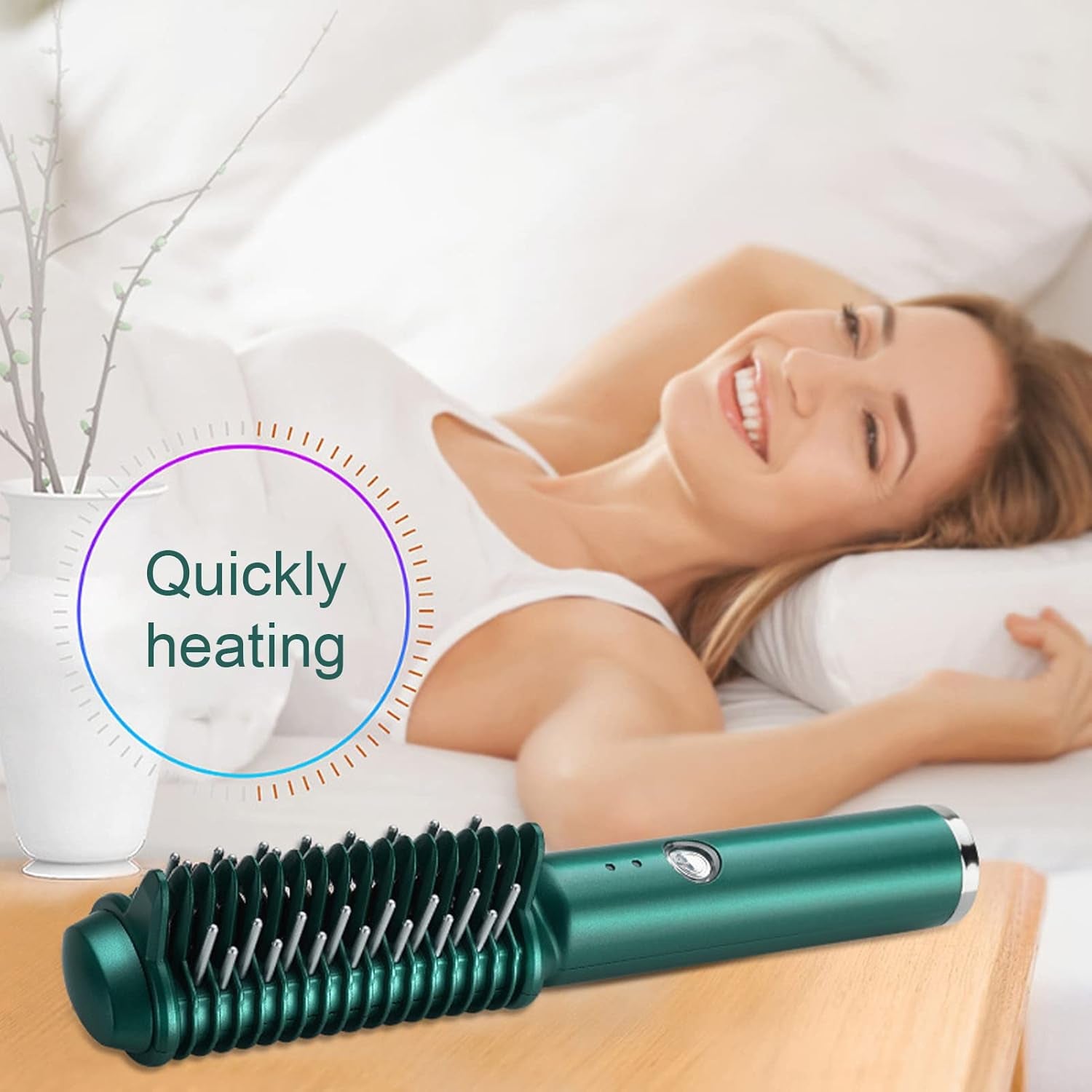 Hair Straighteners Brush for Women, Cordless Hair Straightening Comb Hair Curling Brush USB Rechargeable Fast Heating Professional Hair Tools for Styling Hair Salon