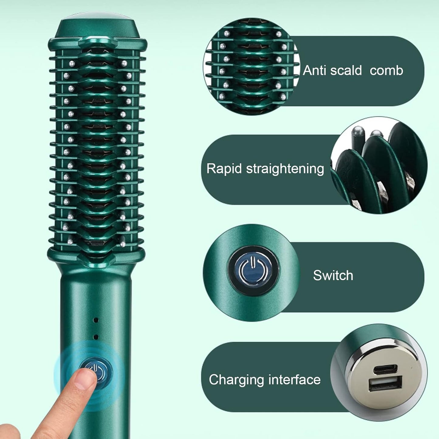 Hair Straighteners Brush for Women, Cordless Hair Straightening Comb Hair Curling Brush USB Rechargeable Fast Heating Professional Hair Tools for Styling Hair Salon