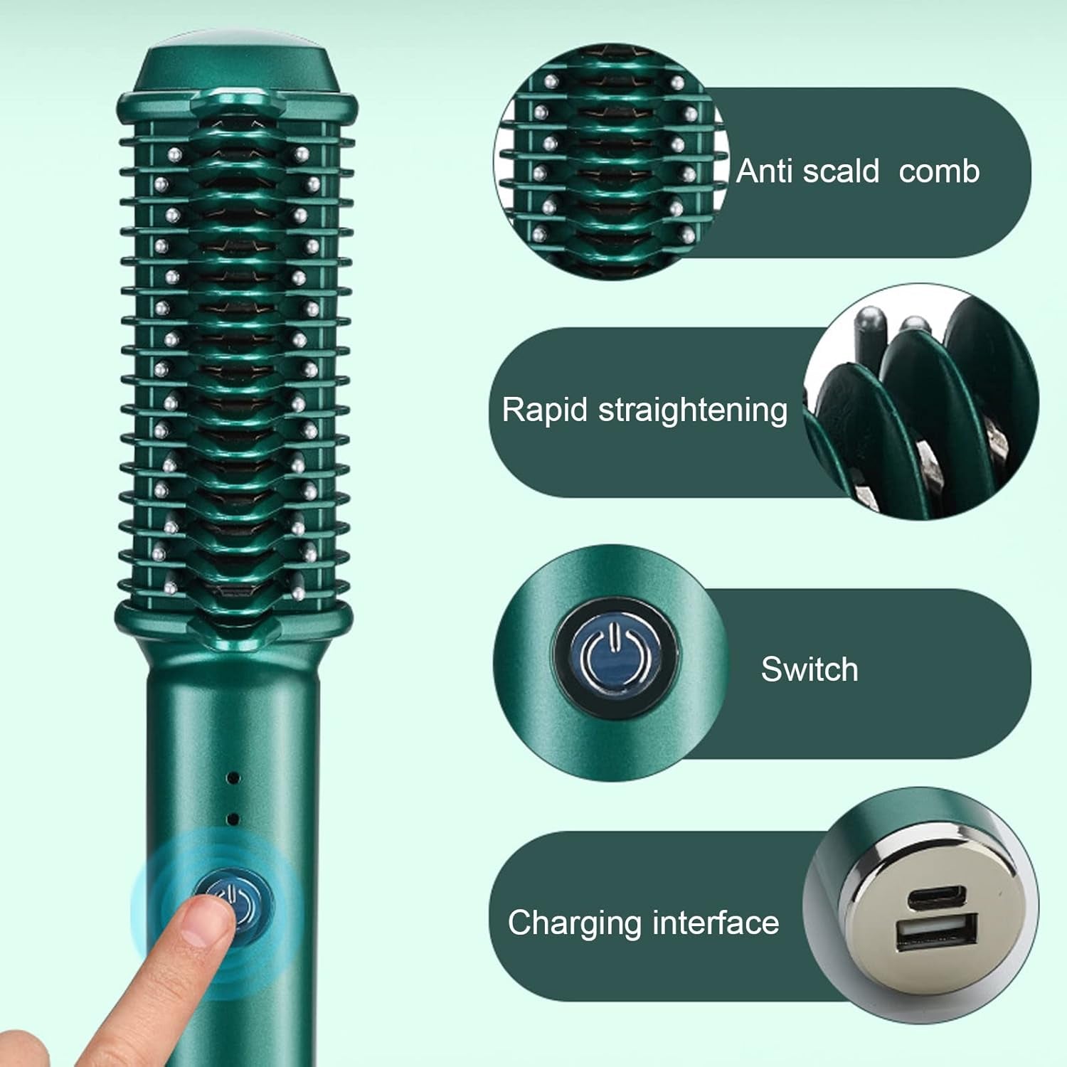 Hair Straighteners Brush for Women, Cordless Hair Straightening Comb Hair Curling Brush USB Rechargeable Fast Heating Professional Hair Tools for Styling Hair Salon