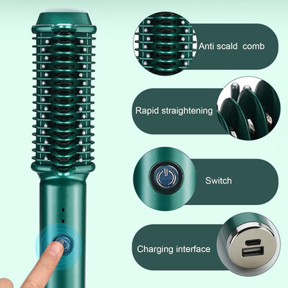 Hair Straighteners Brush for Women, Cordless Hair Straightening Comb Hair Curling Brush USB Rechargeable Fast Heating Professional Hair Tools for Styling Hair Salon