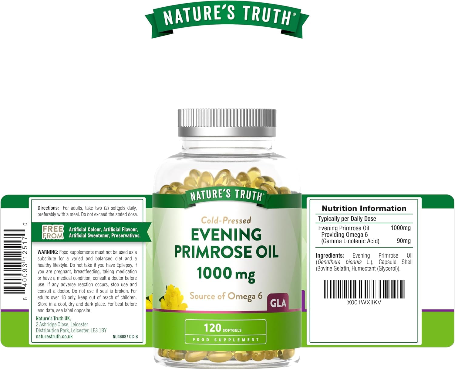 Evening Primrose Oil 1000Mg | 120 Softgel Capsules | High Strength Omega 6 and GLA | Cold-Pressed | Natures Truth