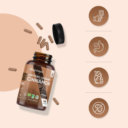 Organic Cinnamon Capsules 1000Mg - 180 Capsules - 3 Months Supply - Soil Association Certified Cinnamon Supplement - Source of Polyphenols - Non-Gmo, Vegan-Friendly, Gmp-Approved & Gluten-Free