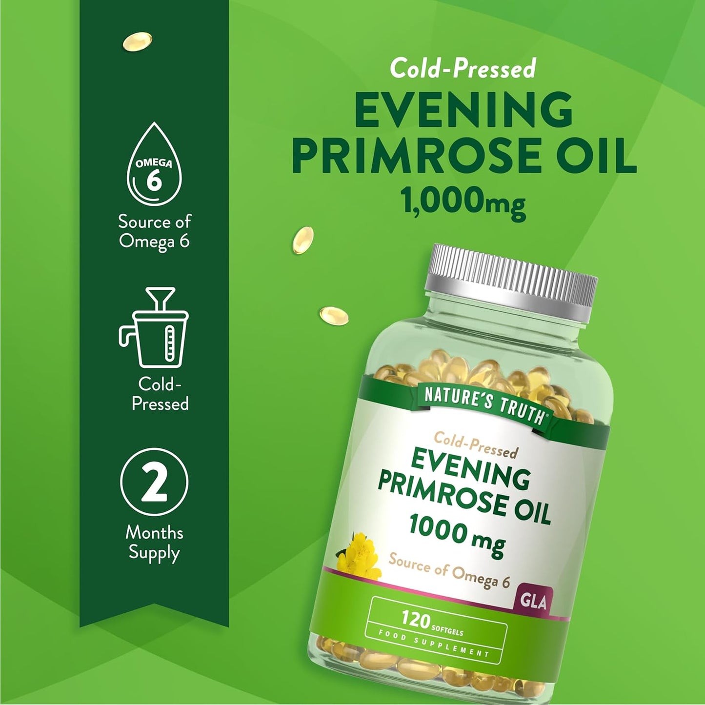 Evening Primrose Oil 1000Mg | 120 Softgel Capsules | High Strength Omega 6 and GLA | Cold-Pressed | Natures Truth